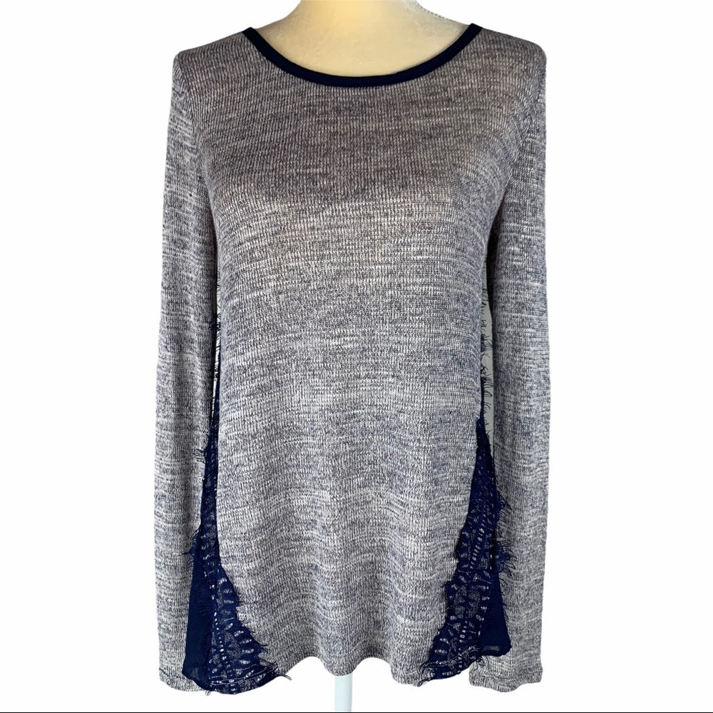 Society Girl Heather Gray Navy Sheer Lace Top Size Small NWOT